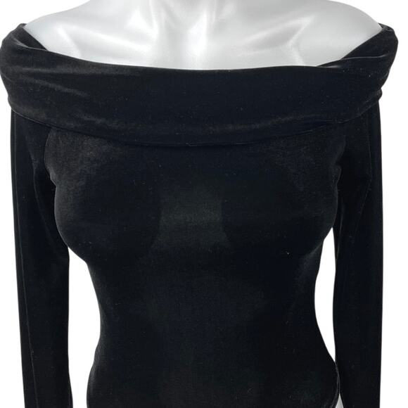 Naked Wardrobe Black Velvet Velour Off Shoulder Long Sleeve Bodysuit Top Size S - Picture 3 of 5